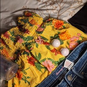 floral yellow tie back crop top